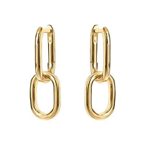 Women's Paperclip Chain Earrings, 14K Yellow Gold Flash Plated Dangle Hoops - Picture 1 of 7