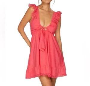 Revolve Peixoto Farrah Minikleid neu mit Etikett 100 % Baumwolle Cherry Bomb Pink UVP 178 $ - Bild 1 von 12