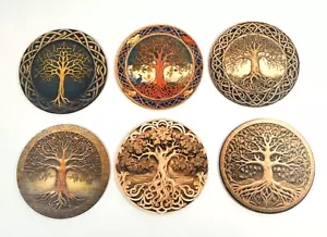 Untersetzer Holz rund Wikinger Motive Yggdrasil Durchmesser 10cm mehrfarbig Baum - Bild 1 von 9