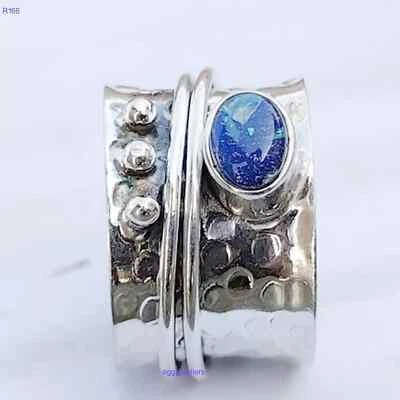 Lapis lazuli Hammered Spinner Handmade 925 Sterling Silver Ring For Women & Men - Image 1 of 4