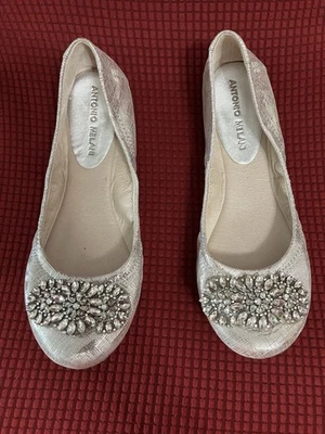 Серебряные кожаные балетки ANTONIO MELANI с ДРАГОЦЕННЫМИ КАМНЯМИ хрустальные стразы s 9 - Изображение 1 из 4