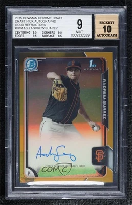 2015 Bowman Draft Chrome Pick Gold Refractor /50 Andrew Suarez BGS 9 MINT Auto - Image 1 of 2