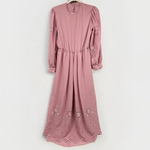 Vintage Dusty Rose Prärie Kleid Shirt Taille Puffärmel Blumen Ösen Large - Bild 1 von 14