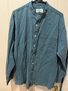 Vintage Eddie Bauer Mandarin Collar button down shirt Mens large green 90s - Picture 1 of 3