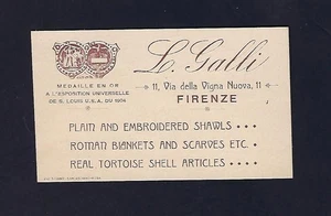 1904 L. Galli Trade Card - Florence Italy Tücher, Goldmedaille St. Louis Expo - Bild 1 von 2