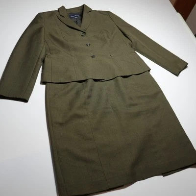 Evan Picone Skirt Suit Set Womens 14P Brown Notch Collar Three-Button Tailored - Image 1 of 4