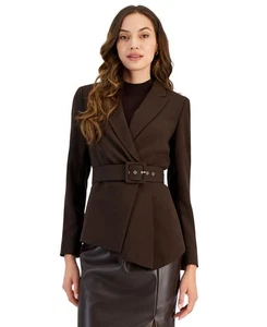 Tahari ASL Women's Belted Asymmetric-Hem Jacket (Espresso, 6) - Picture 1 of 4