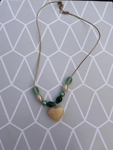 Handmade Beaded Necklace With Yellow Jade Semi Precious Heart - Picture 1 of 3