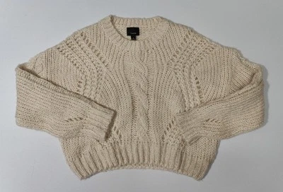 Suéter brillante tejido con cable beige de gran tamaño Lumiere para mujer talla M Foto 1 de 4