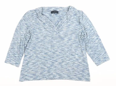 Viyella Womens Blue Striped 3/4 Sleeve V-Neck Top Size L - Image 1 of 4