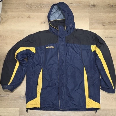 Abrigo Columbia Para Hombre Grande Azul Amarillo Chaqueta de Invierno de Lona con Capucha Pesado Cálido Foto 1 de 4