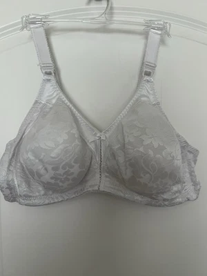 Playtex 18 Hour 50DD Wireless Bra White Satin Floral Style 4693 Full Coverage - Image 1 of 4
