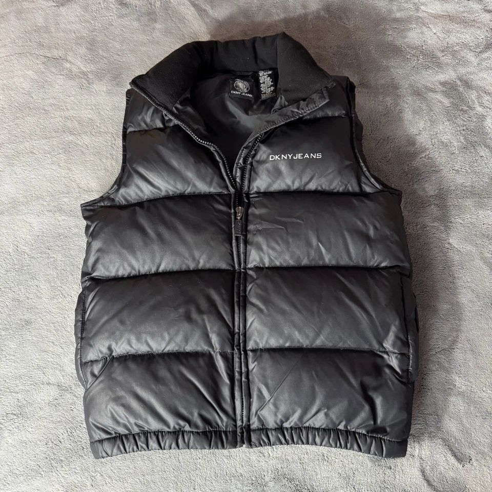 Chaleco acolchado de plumón DKNY Jeans para mujer negro con cremallera frontal talla XS bolsillos con cremallera Foto 1 de 4