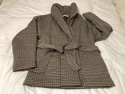 Just Fab Womans Belted Wrap Puffer Multi Herringbone Jacket Size Small  - Image 1 of 4