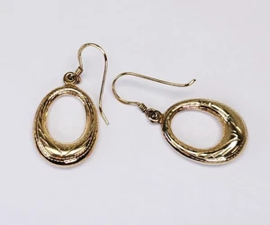 Vintage 925 Sterling Silver Gold-Tone Oval Dangle Earrings 3.3g Textured Drop - Picture 1 of 8