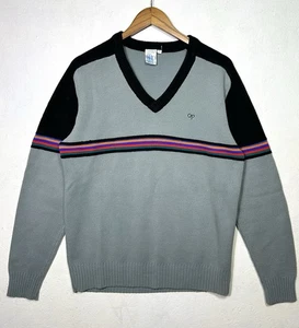 Vintage Ocean Pacific V-Ausschnitt Strickpullover grau bunt Herren Größe Large - Bild 1 von 11