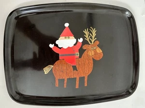 Vintage mint Couroc mid century MCM santa and reindeer tray 12.5” x 9.5” - Picture 1 of 9