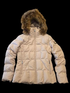 Calvin Klein Women’s Puffer Coat XS Beige Down Jacket Faux Fur Hood Winter Warm - Picture 1 of 10