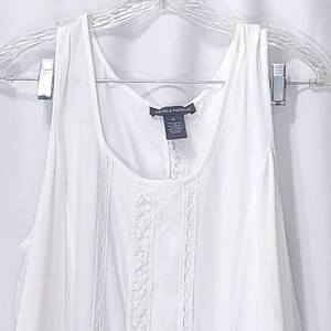 White Summer Tank Lace XL Oversized Eyelet Blouse Wrap Handkerchief Hem - Picture 1 of 10