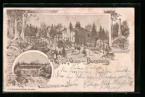 Lithographie Dresden-Pillnitz, Gasthof Borsberg, Gradmessungs-Säule 1899  - Picture 1 of 2
