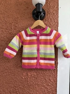 Baby Gap Girls Wool Cotton Blend Striped Zipper Sweater Size 12-18 months Pink - Picture 1 of 7