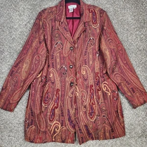 Coldwater Creek Paisley Tapestry Long Reitjacke Gr. XL rostrot Pailletten Neu ohne Etikett - Bild 1 von 15