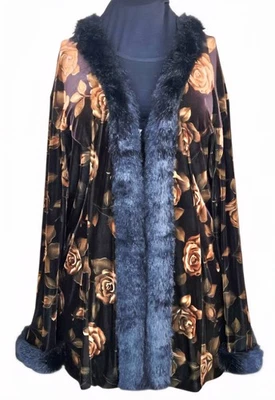 RARE 1970s SAM USA Velvet & Faux Fur Duster In A Soft Floral Design Size XXXL - Image 1 of 4