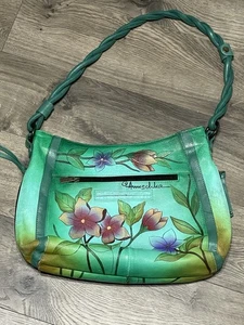 SCHÖNE Anuschka Anna Kolibri HOBO Multi Pocket bemalte Ledertasche - Bild 1 von 10