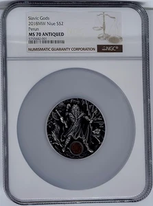Perun Slavic Gods $2 Silver 2 Oz  coin 2018 MW Niue NGC MS 70 Antiqued  500 Mint - Picture 1 of 2