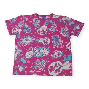 Tokyo Disney T Shirt Damen M Rosa Minnie Mickey AOP Donald Japan Katakana - Bild 1 von 5