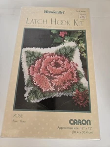 Vintage Caron Wonder Art Latch Hook Pillow Kit 4606 Rose Flower NIB Sealed - Picture 1 of 10