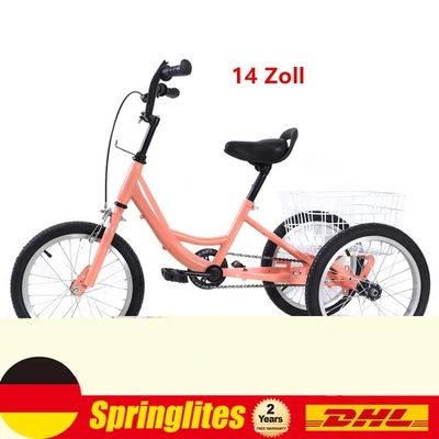 14" Inch Tricycle For Kids 3 Wheel Bicycle 1 Speed Trike With Basket - Image 1 of 4