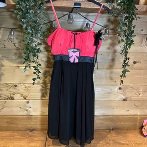 Boohoo Black & Coral Evie Corsage Detail Prom Dress Size 12 - Picture 1 of 6