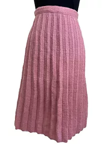 Women’s Pink Crochet Midi Pencil Skirt Sz L Vintage Pull On 50 13 - Picture 1 of 5