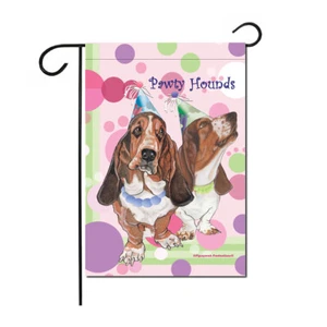 Basset Hound Party Garden Flag Double Sided 12" X 17" - Picture 1 of 1