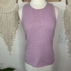 Ann Taylor pinkish purple cashmere clear beaded sweater vest shell large - Picture 1 of 7