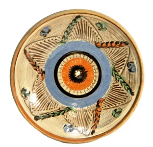 Ciotola in ceramica Horezu vintage 8" design a stella fatta a mano - Foto 1 di 7
