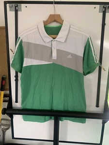 ADIDAS Shirt POLO 3 Streifen Golfshirt grün weiß Kragen Baumwolle Vintage Style - Bild 1 von 11
