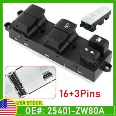 Interruptor de ventana eléctrica del lado del conductor delantero izquierdo 25401ZW80A para Nissan Versa 2009-2018 Foto 1 de 4