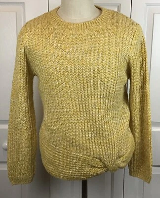 Kensie Pale Yellow Womens Sweater Gold Metallic Accent Side Knot Size L MSPR $79 - Image 1 of 4