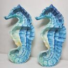 Two Melamine Sea Horse Serving Trays Dishes Blue 16 x 8" Ocean Chips Veggie Dip