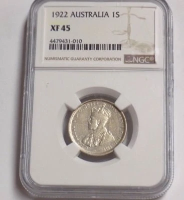 1922 AUSTRALIA ONE SHILLING 1S NGC XF45 XF 45 Australian Certified Graded Coin  - Image 1 of 4