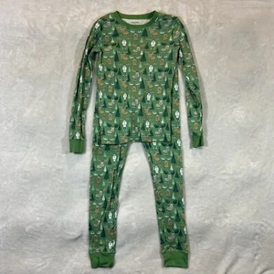 LL Bean Pajama Set Kids Size 14 Green Peppermint Moose Print Organic Cotton - Picture 1 of 5