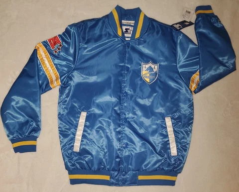 Los Angeles LA Chargers Quilt Lined Front Snap Starter Jacket Baby Blue ⚡ L 🔥 Cover