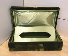 Vintage Green Velvet Tissue Box Gold Tone Metal Accent