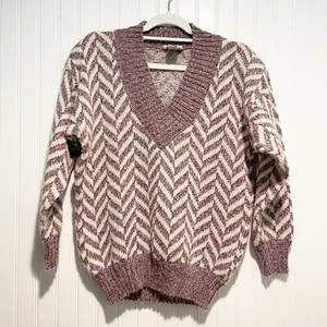 Vintage Nordstrom Wool Mohair Blend Chevron Sweater 80s Purple Ivory Size Small - Imagen 1 de 4