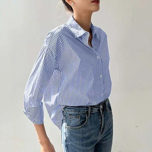 Women Loose Fit Shirt Striped Chic Women's Vertical Relaxed Office Style - Picture 1 of 11