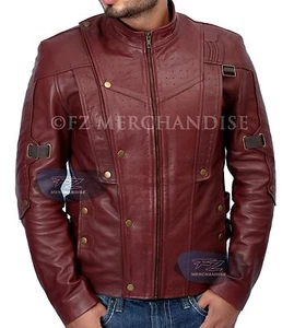 Chaqueta de Cuero Genuino Guardianes de la Galaxia STARLORD Chris Pratt Roja AJUSTE DELGADO - Imagen 1 de 9
