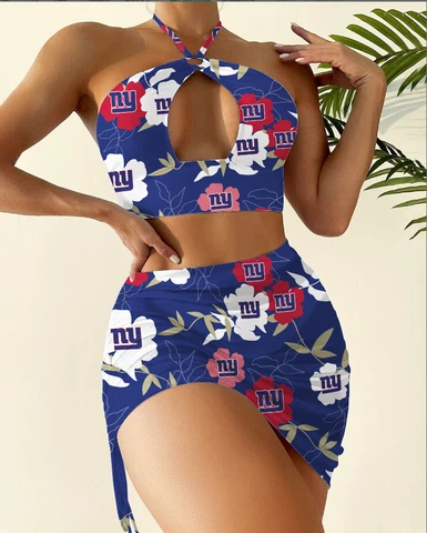 New York Giants Womens 2PCS Halter Bikini Cut Out Swimsuits Bathing Set Gifts Cover