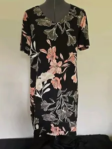 Women Original Nichole Miller Tropical Linen Shift Dress Size L Short Sleeve - Picture 1 of 9